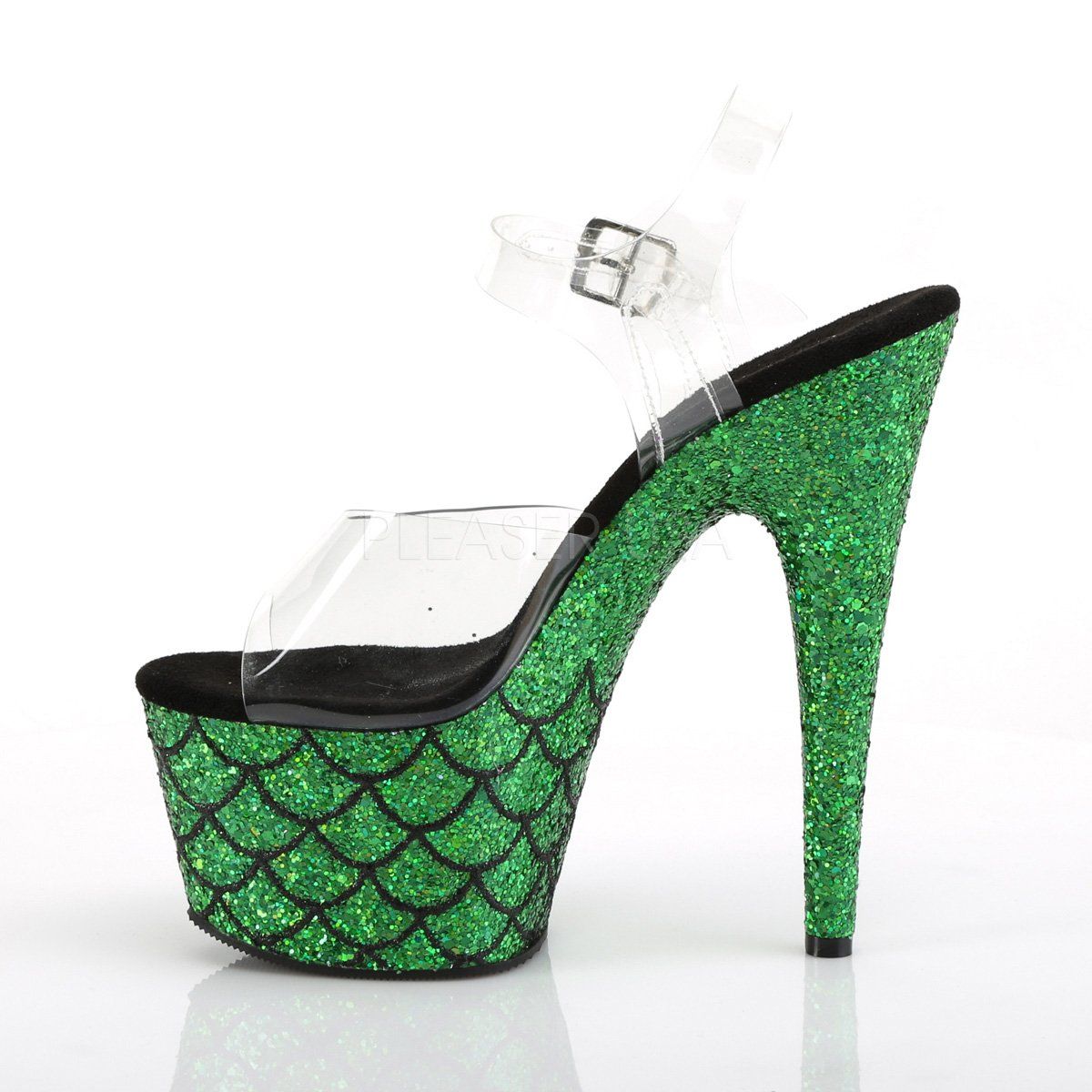 ADORE-708MSLG Clear/Green Multi Glitter Platform Sandal Pleaser