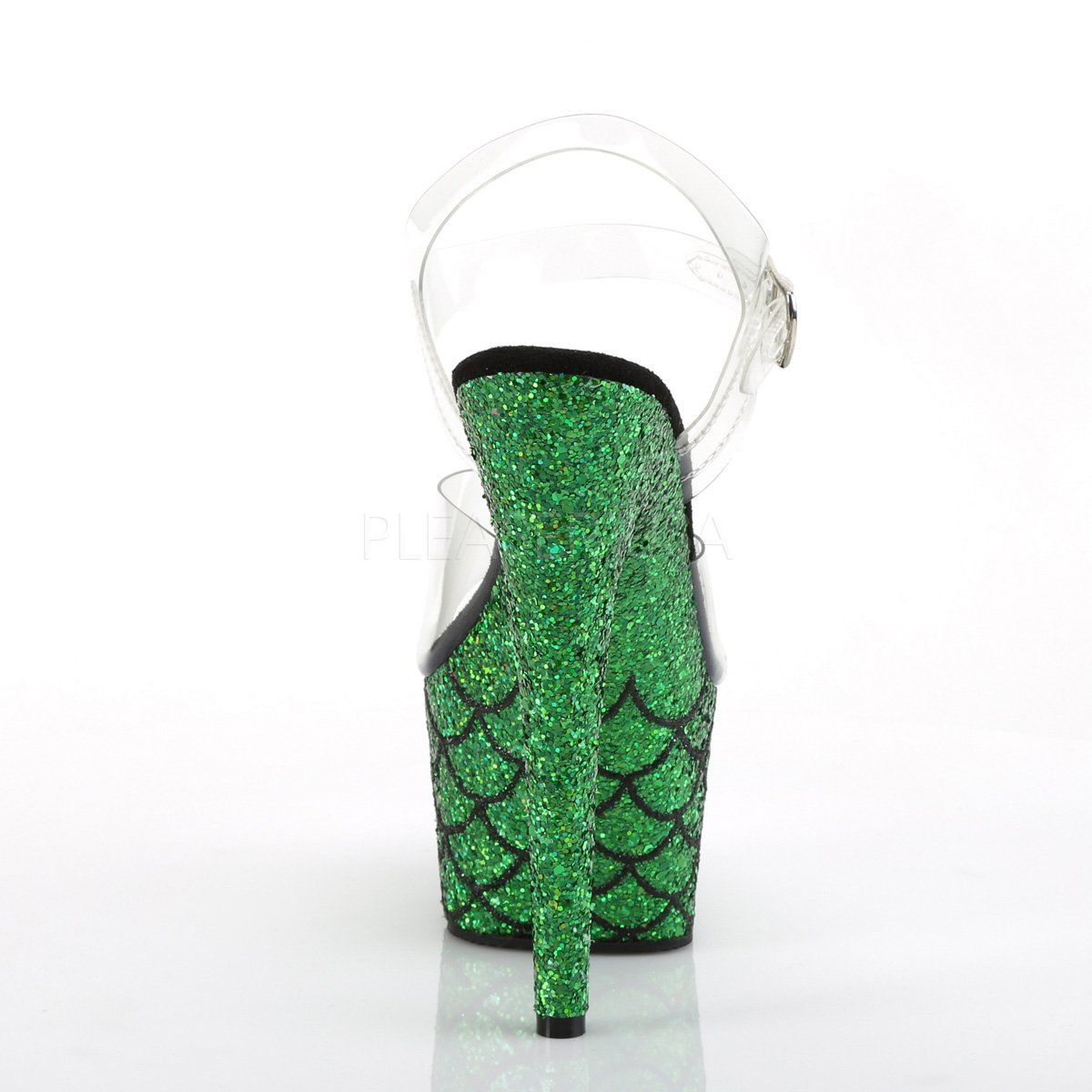 ADORE-708MSLG Clear/Green Multi Glitter Platform Sandal Pleaser