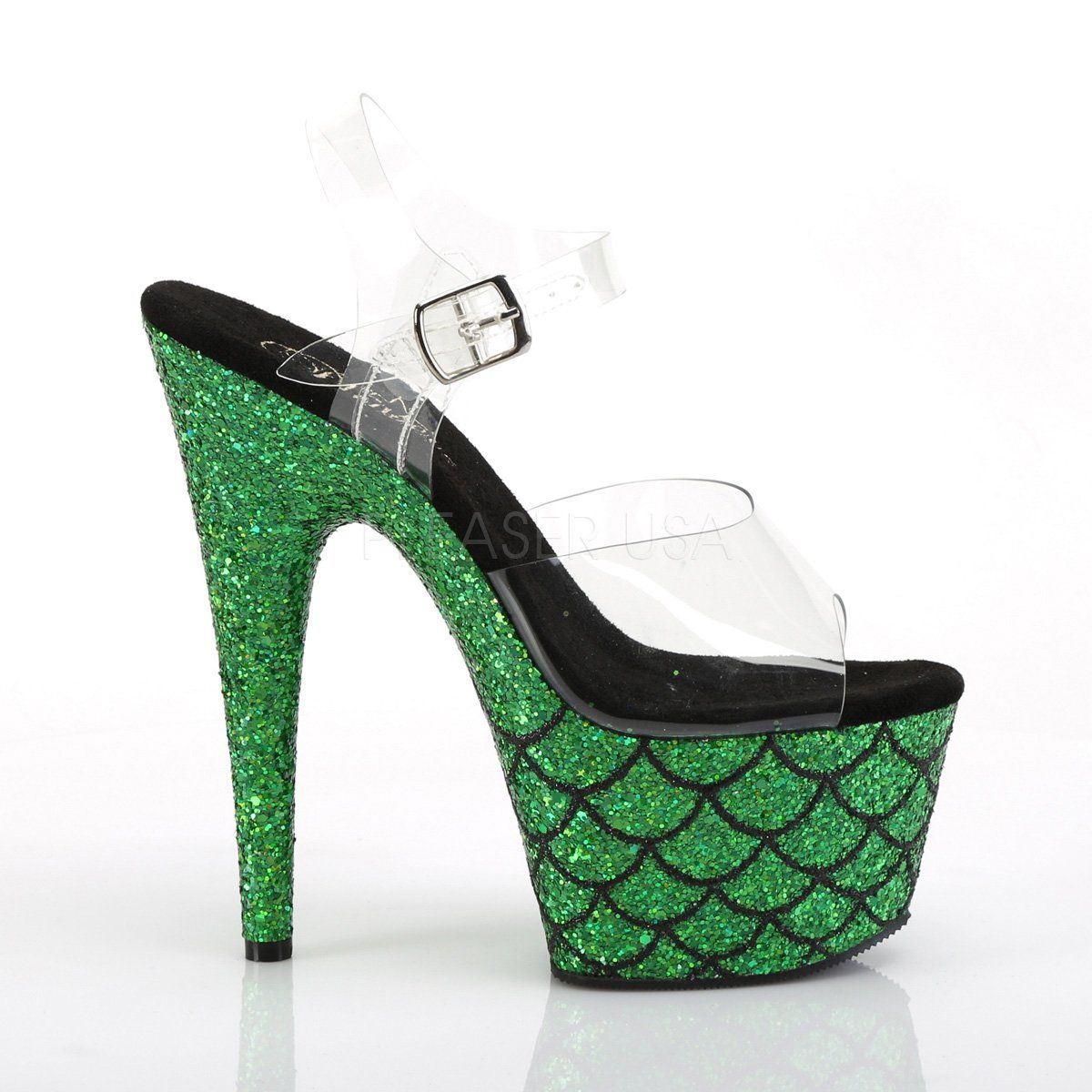 ADORE-708MSLG Clear/Green Multi Glitter Platform Sandal Pleaser