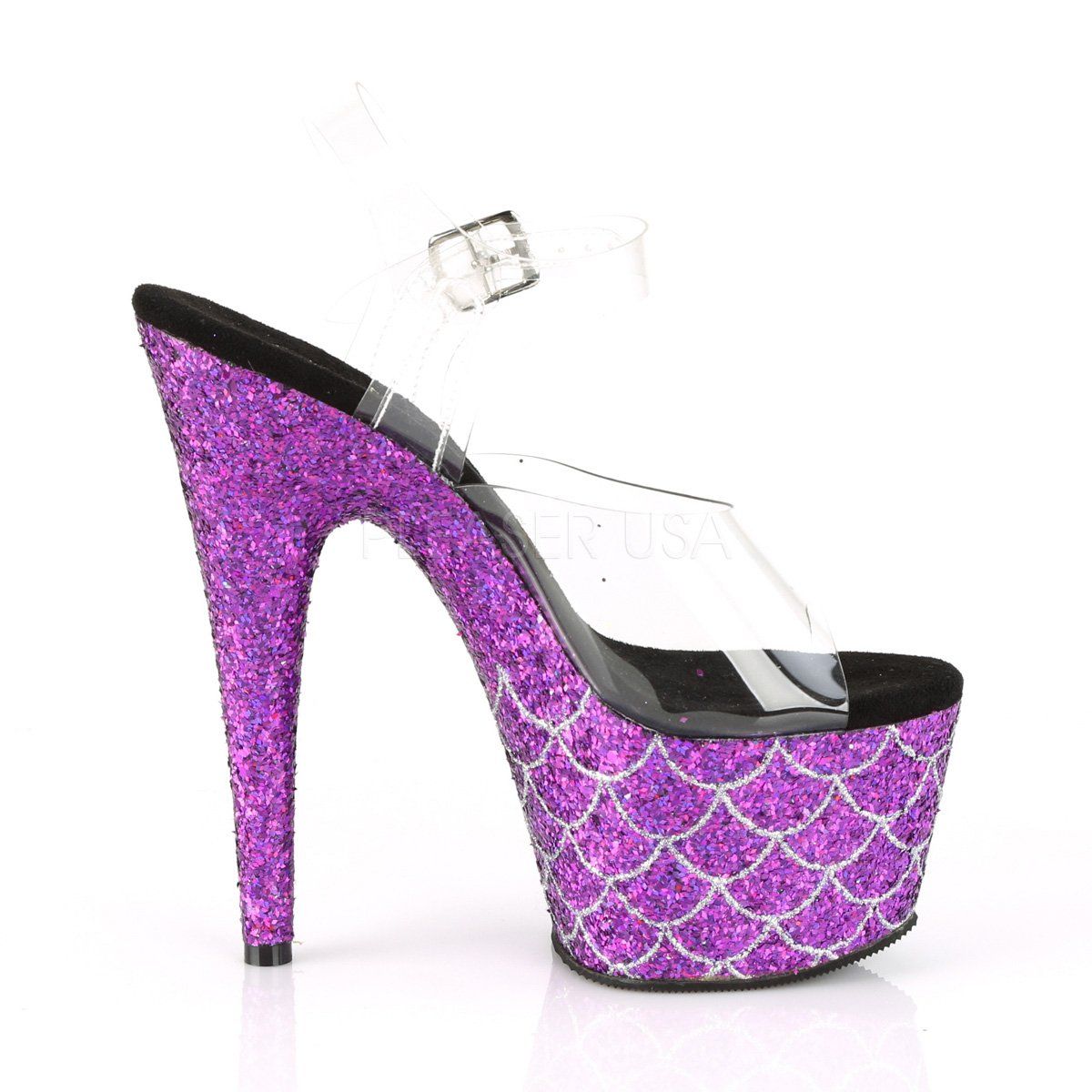 ADORE-708MSLG Clear/Purple Multi Glitter Platform Sandal Pleaser