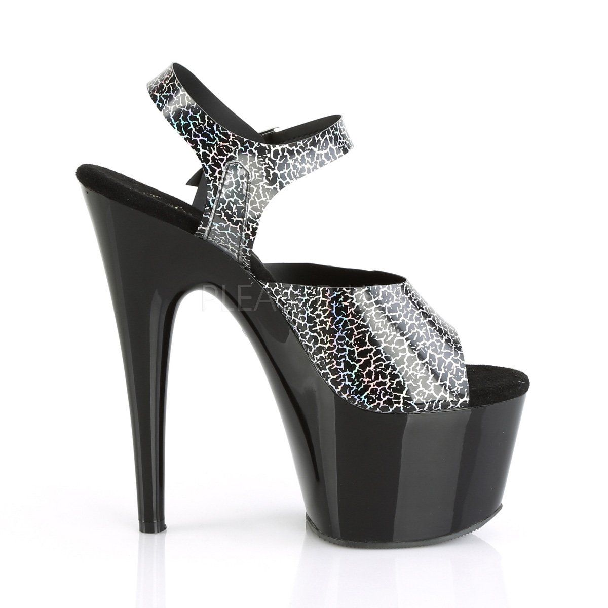ADORE-708N-CK Black Cracker Hologram TPU/Black Platform Sandal Pleaser
