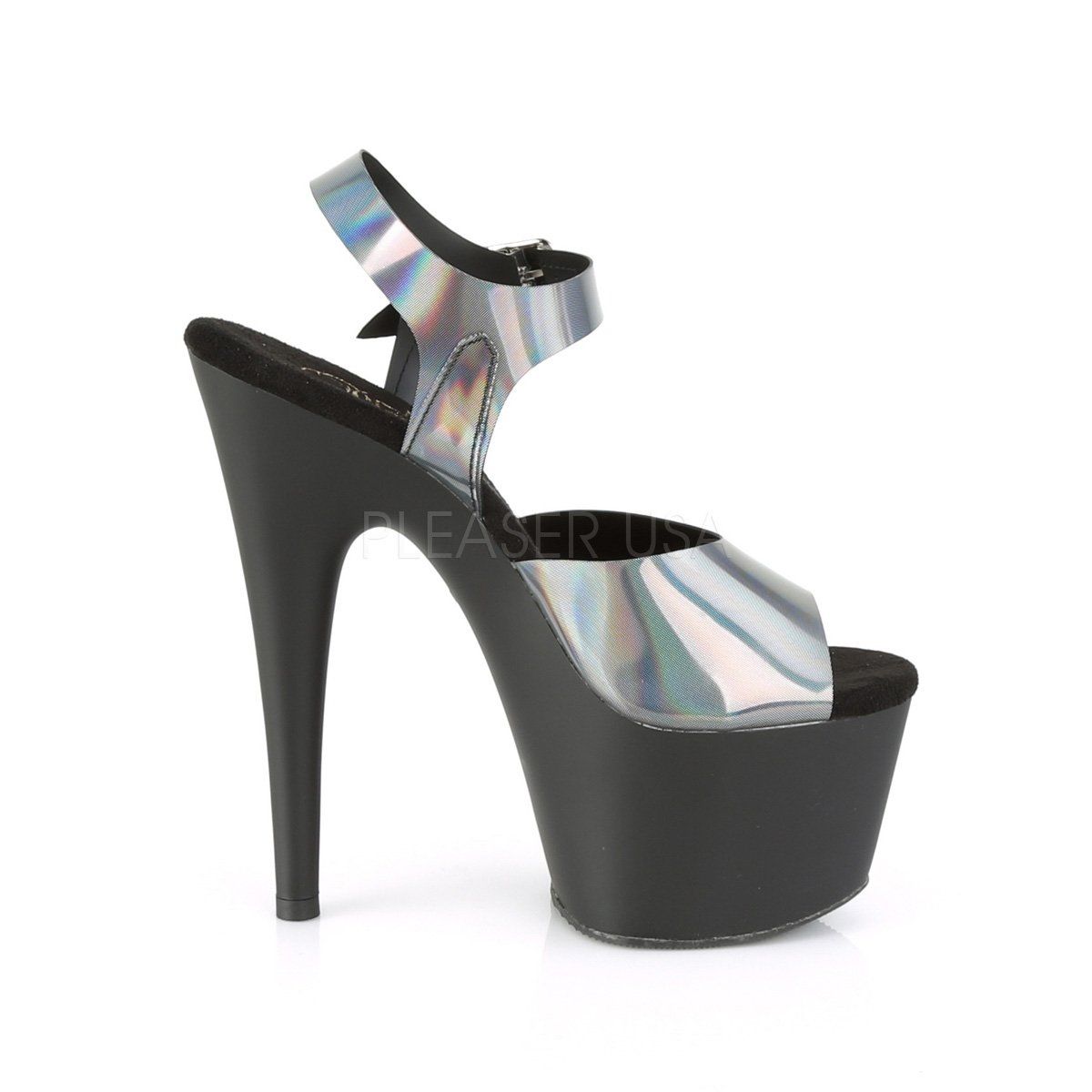 ADORE-708N-DT Pewter Hologram TPU Platform Sandal Pleaser