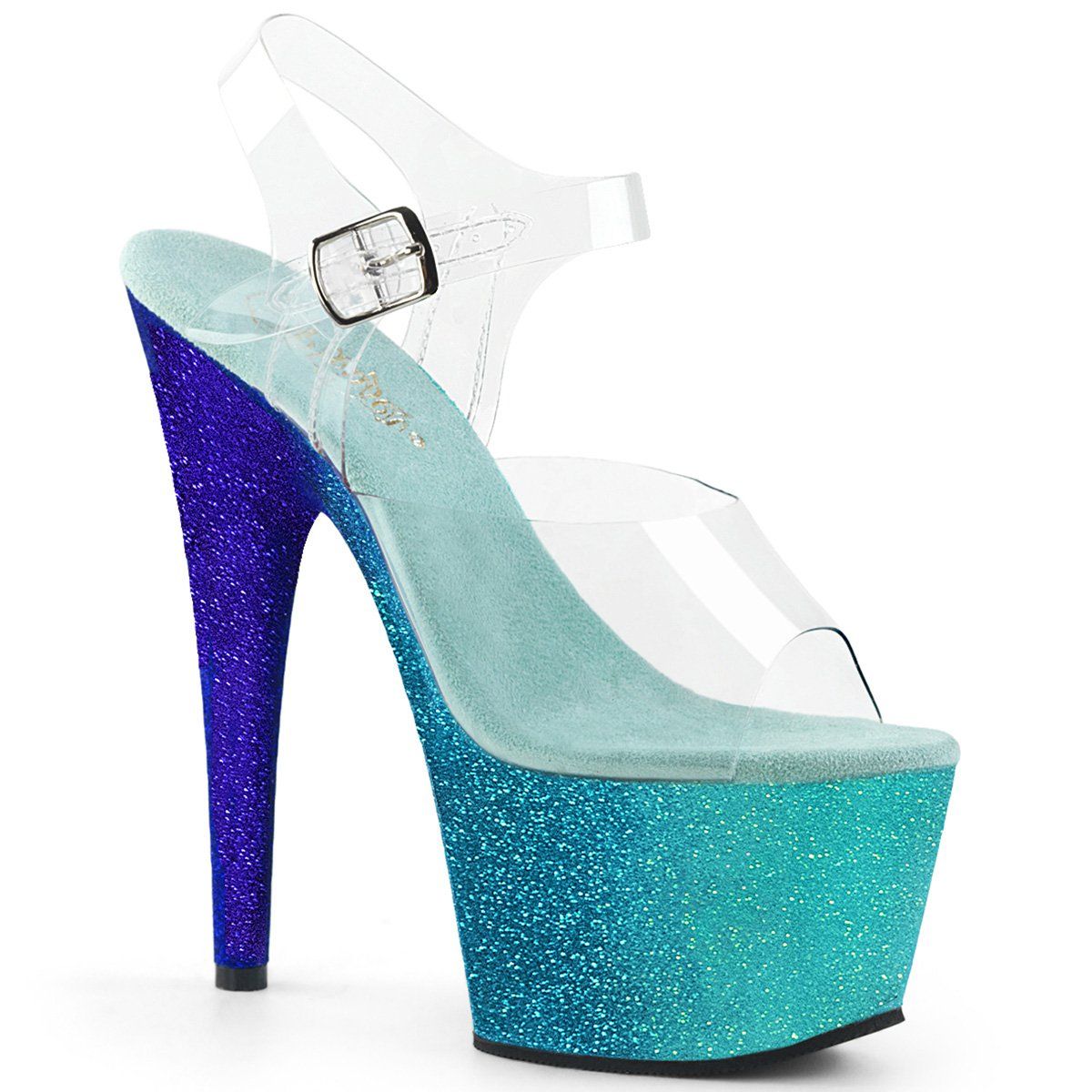 ADORE-708OMBRE Clear/Aqua-Blue Ombre Platform Sandal Pleaser
