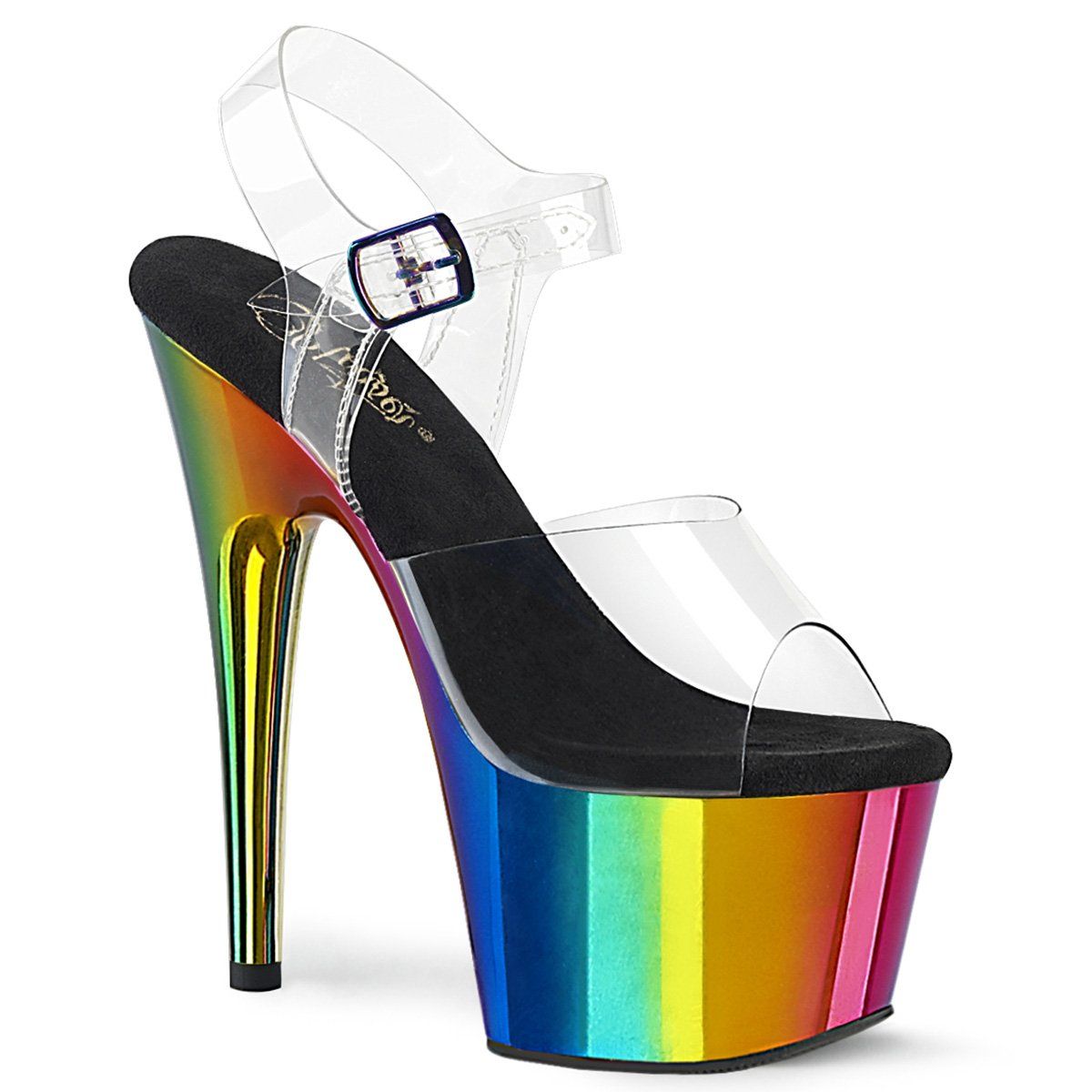 ADORE-708RC Clear/Rainbow Chrome Platform Sandal Pleaser