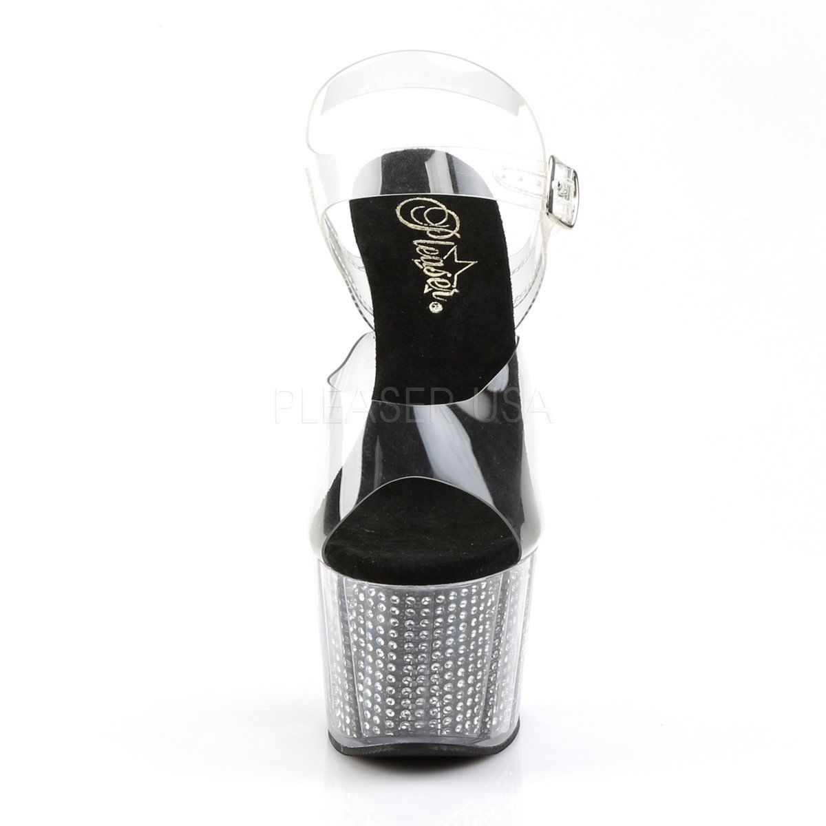 ADORE-708SRS Clear/Black SRS Platform Sandal Pleaser