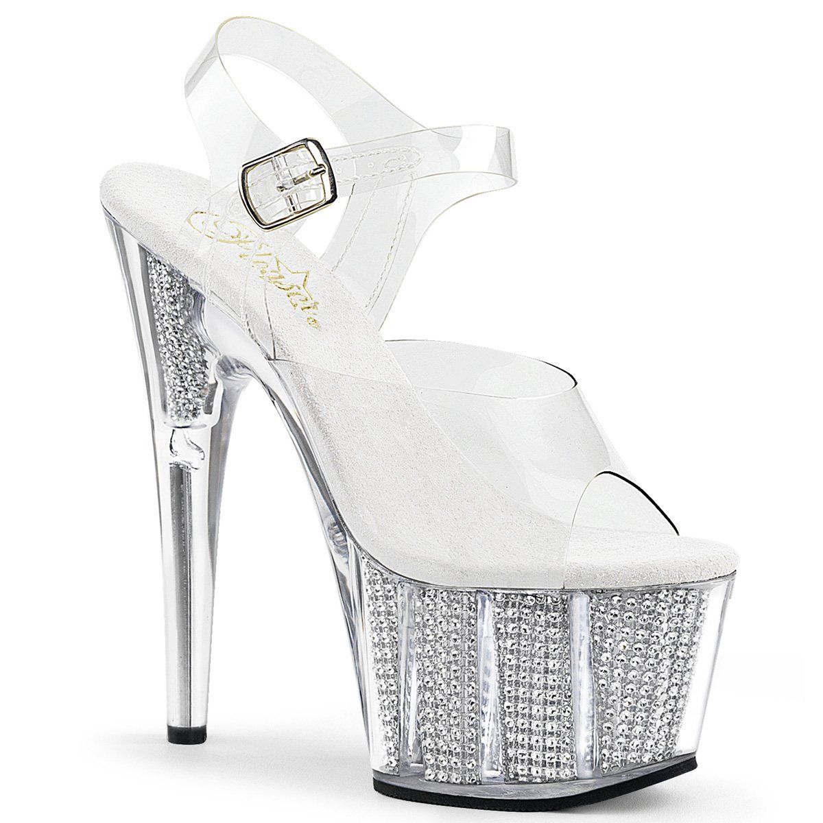 ADORE-708SRS Clear/Silver SRS Platform Sandal Pleaser