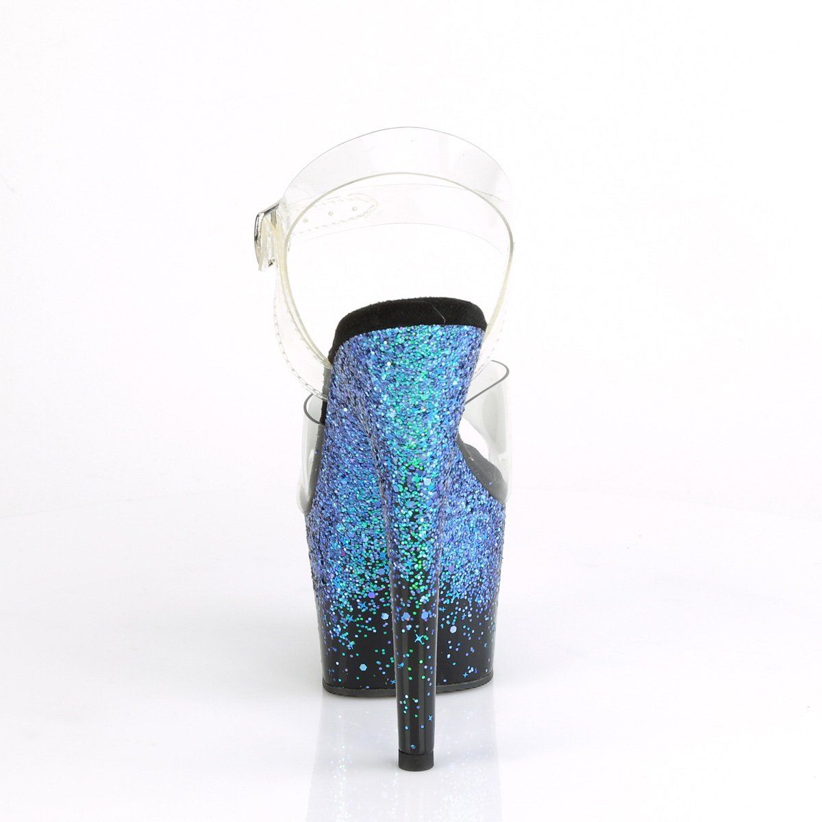 ADORE-708SS Clear/ Black -Blue Multi Glitter Platform Sandal Pleaser