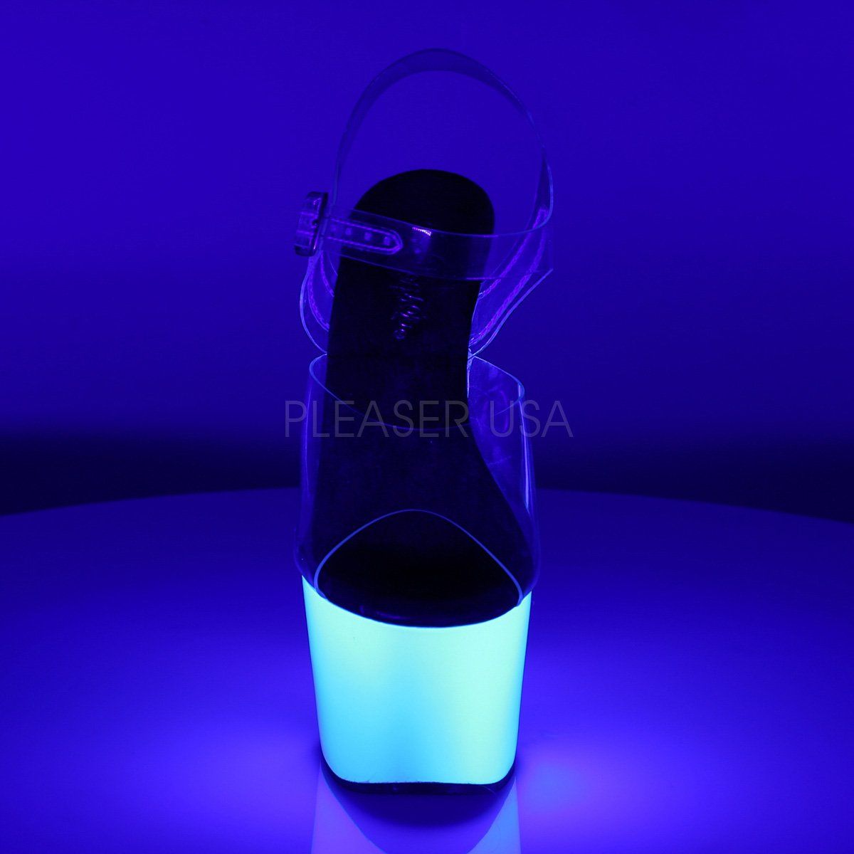 ADORE-708UV Clear/Neon White Platform Sandal Pleaser