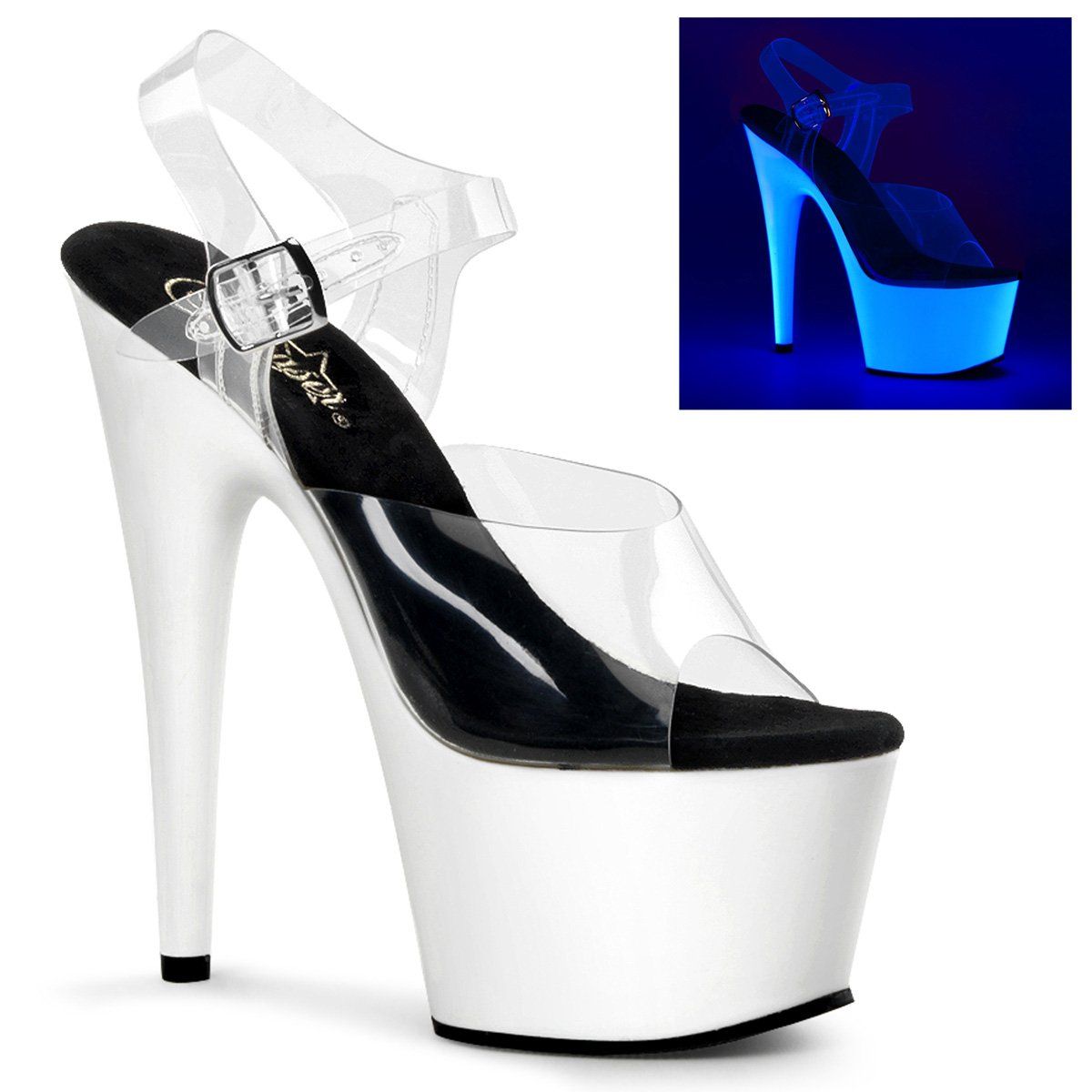 ADORE-708UV Clear/Neon White Platform Sandal Pleaser
