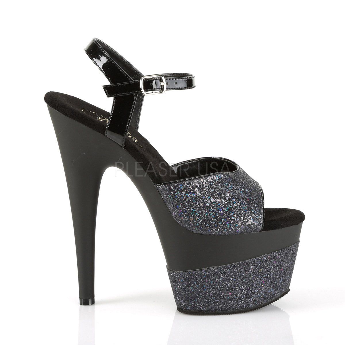 ADORE-709-2G Black Multi Glitter/Black Multi Glitter Platform Sandal Pleaser