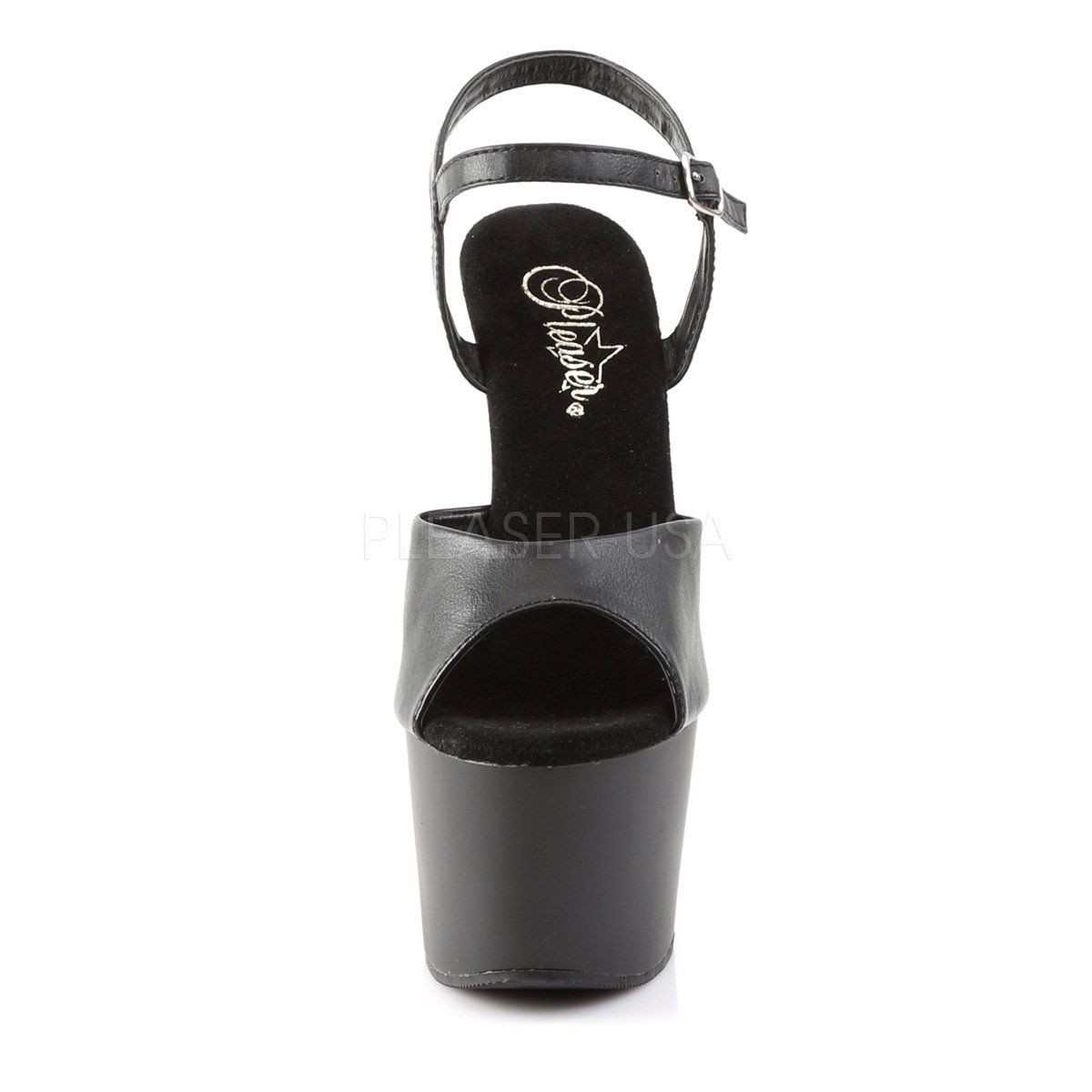 ADORE-709 Black Faux Leather Platform Sandal Pleaser