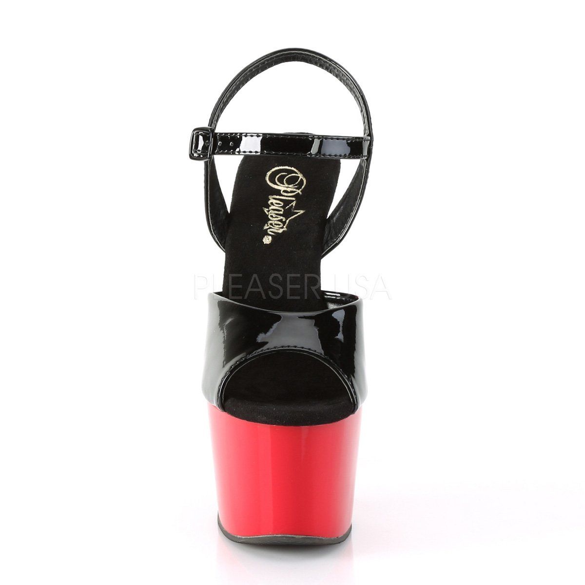 ADORE-709 Black Patent/Red Platform Sandal Pleaser