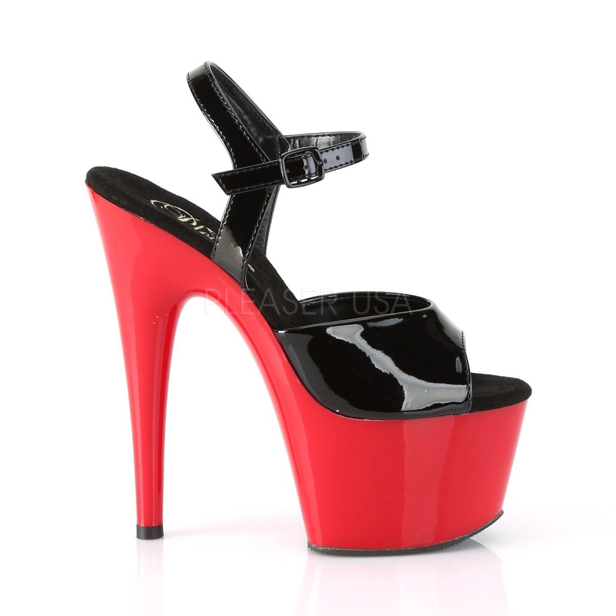 ADORE-709 Black Patent/Red Platform Sandal Pleaser