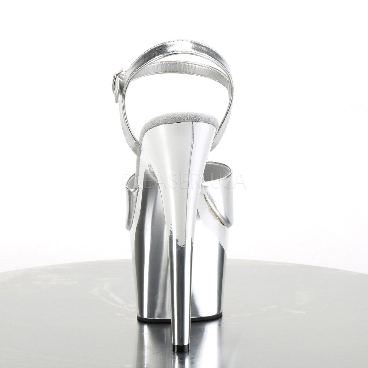 ADORE-709 Silver Metallic Pu/Silver Chrome Platform Sandal Pleaser