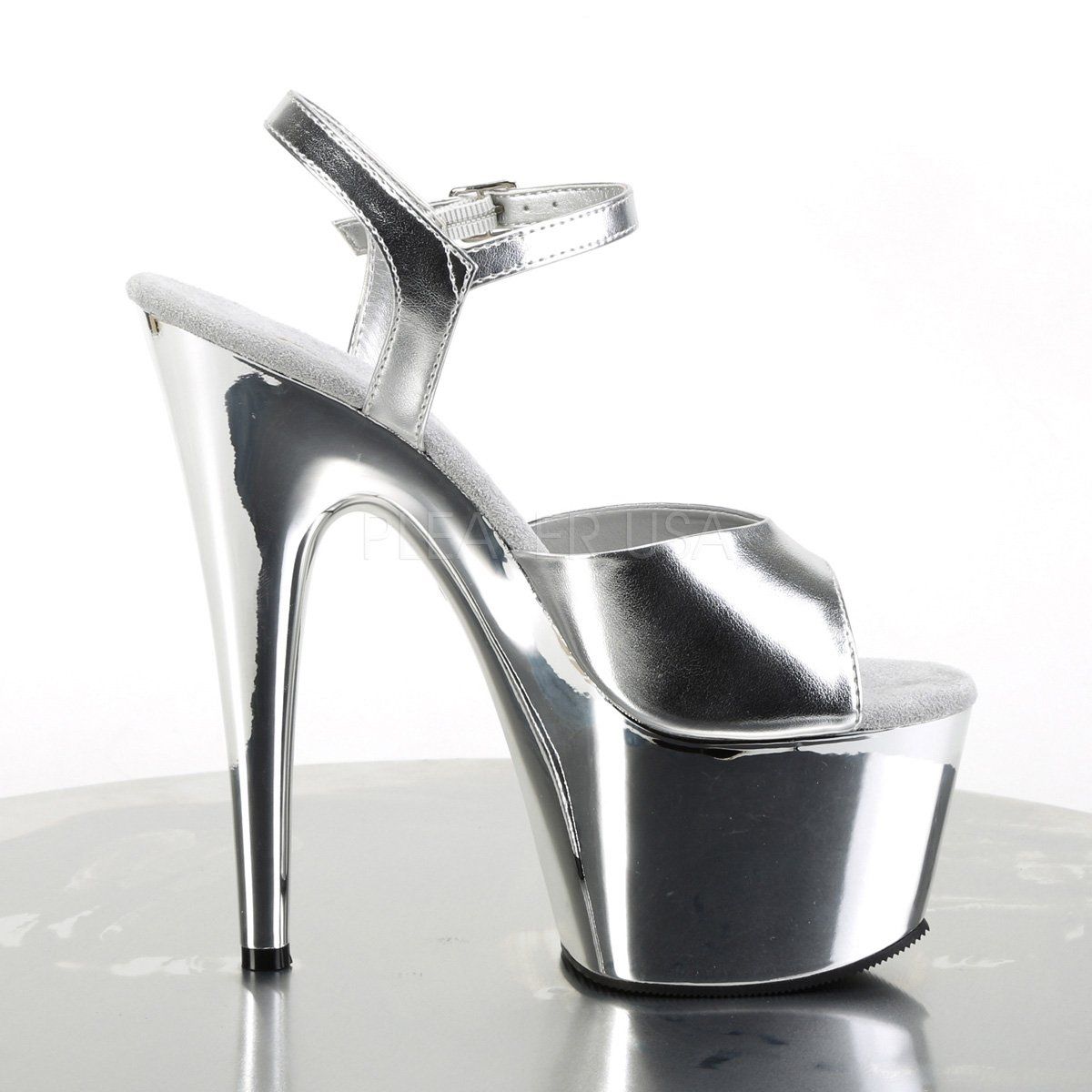 ADORE-709 Silver Metallic Pu/Silver Chrome Platform Sandal Pleaser