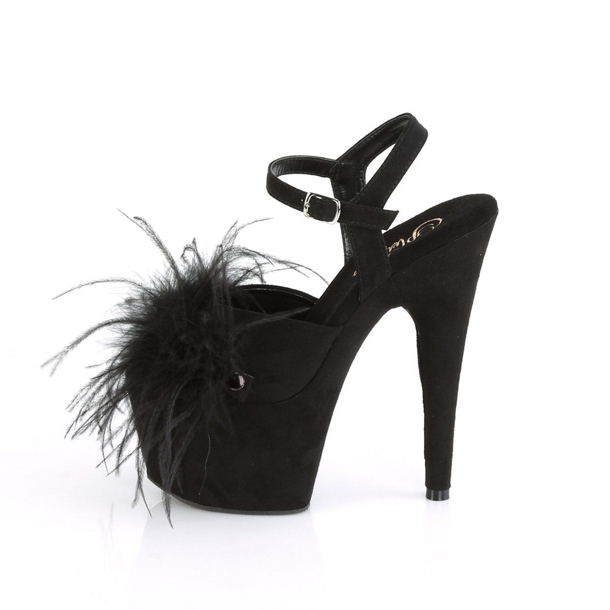 ADORE-709F Black Faux Suede-Feather Platform Sandal Pleaser