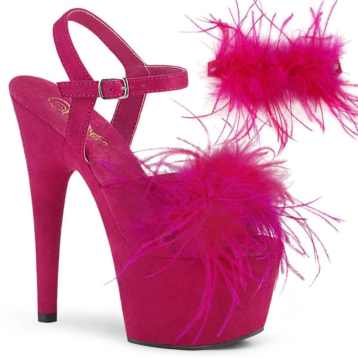 ADORE-709F Hot Pink Faux Suede-Feather/Hot Pink Faux Suede Platform Sandal Pleaser