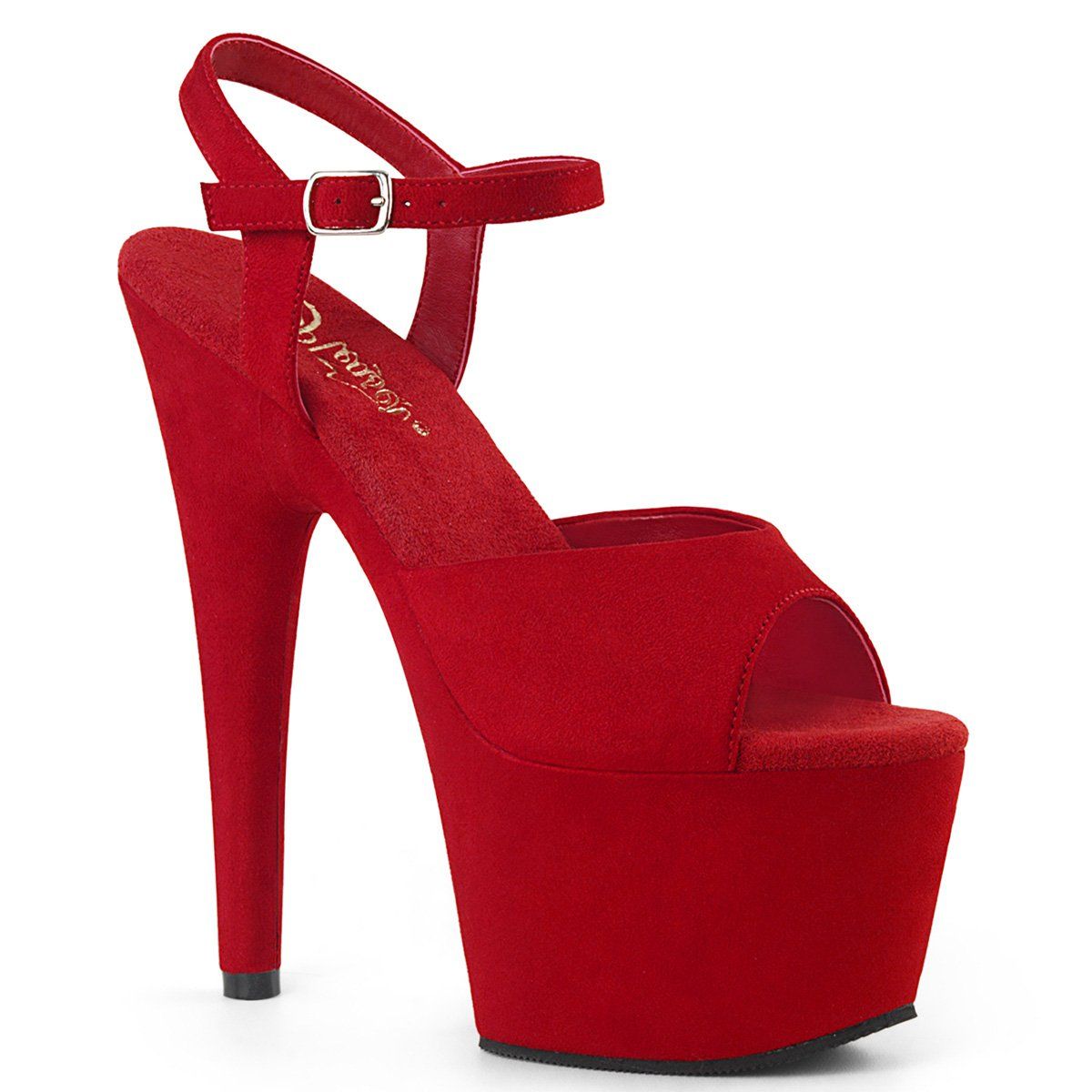 ADORE-709FS Red Faux Suede/Red Faux Suede Platform Sandal Pleaser