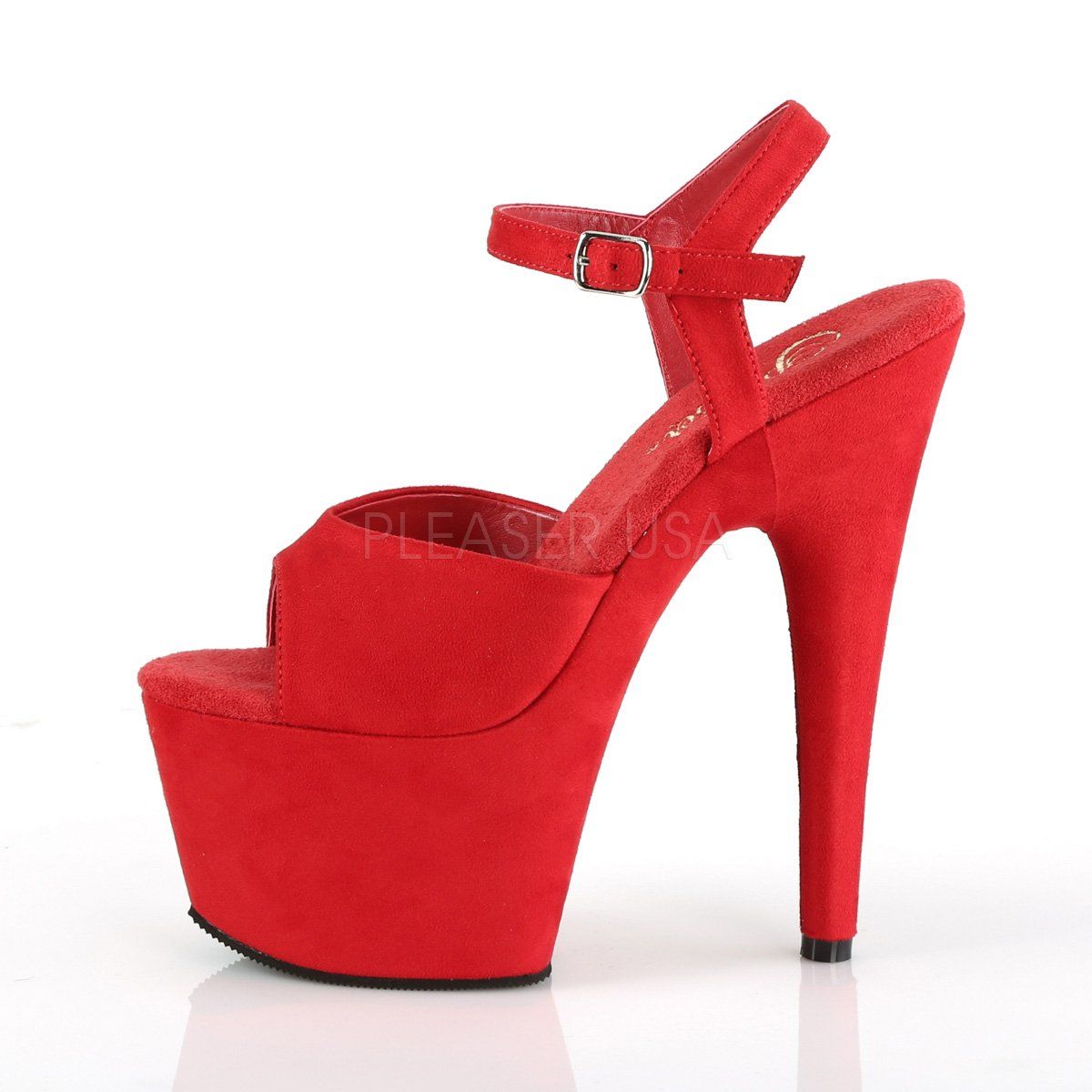 ADORE-709FS Red Faux Suede/Red Faux Suede Platform Sandal Pleaser