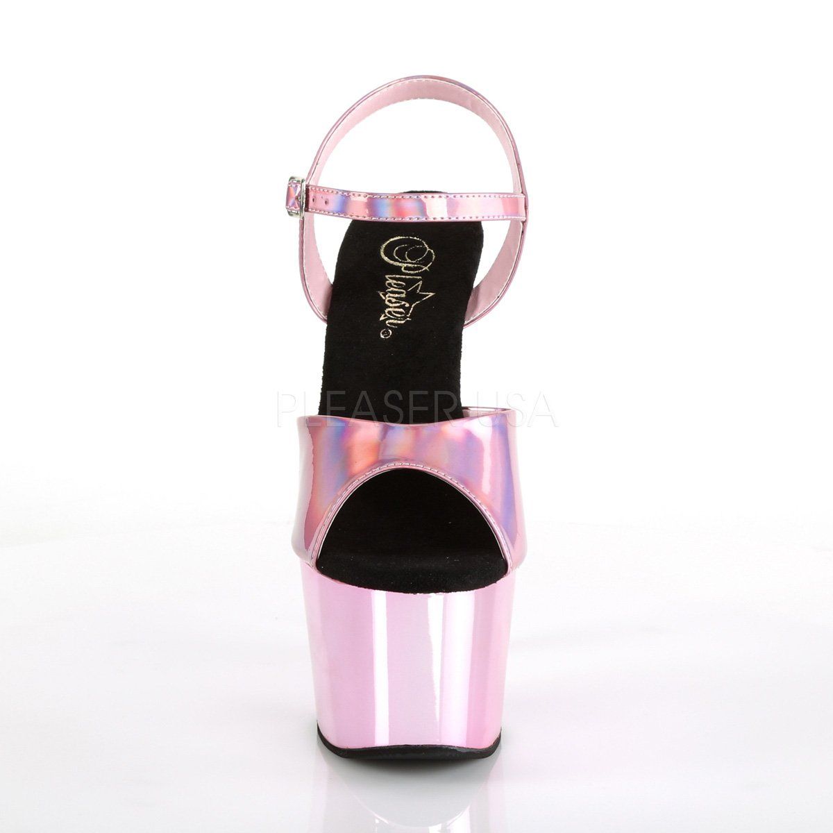 ADORE-709HGCH Baby Pink Hologram/Baby Pink Chrome Platform Sandal Pleaser