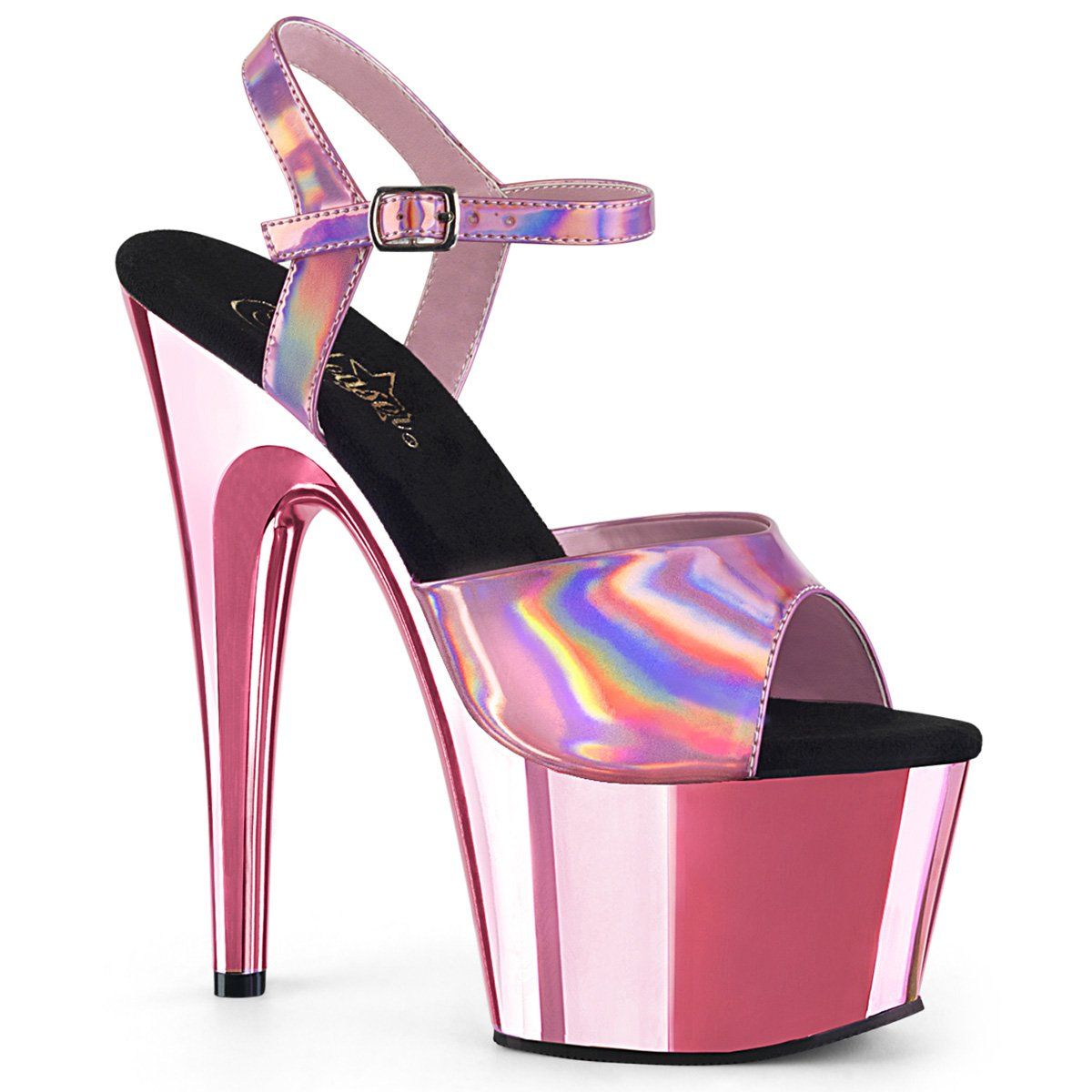 ADORE-709HGCH Baby Pink Hologram/Baby Pink Chrome Platform Sandal Pleaser