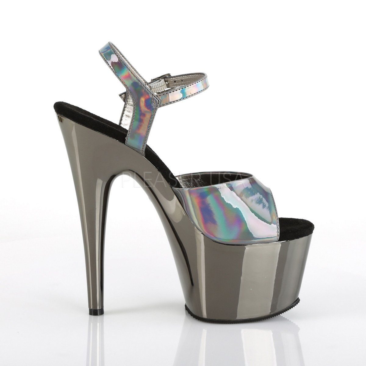 ADORE-709HGCH Pewter Hologram/Pewter Chrome Platform Sandal Pleaser