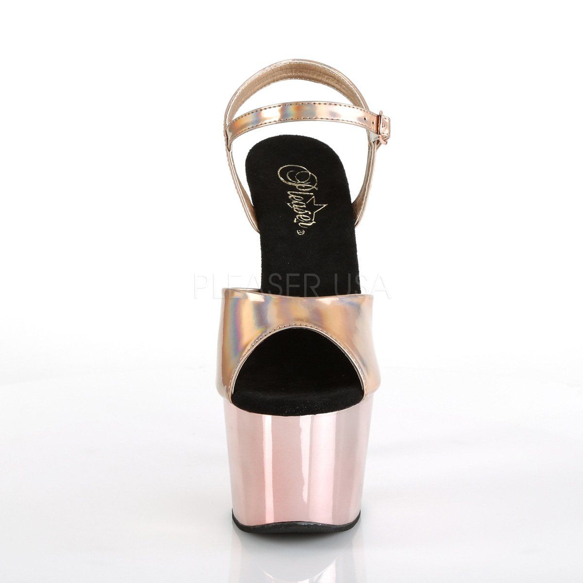 ADORE-709HGCH Rose Gold Hologram/Rose Gold Chrome Platform Sandal Pleaser