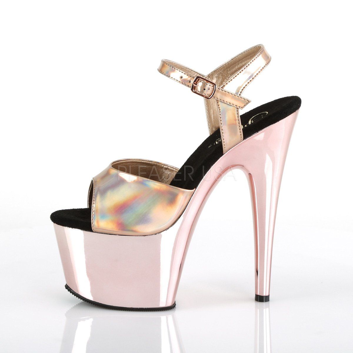 ADORE-709HGCH Rose Gold Hologram/Rose Gold Chrome Platform Sandal Pleaser