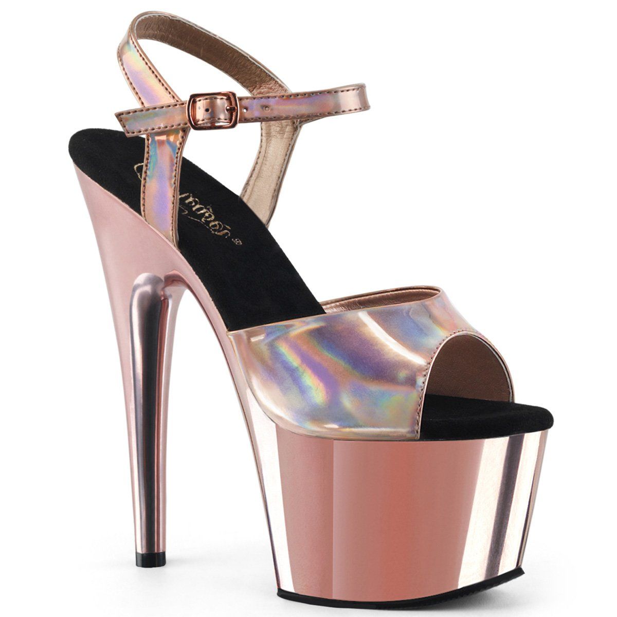 ADORE-709HGCH Rose Gold Hologram/Rose Gold Chrome Platform Sandal Pleaser