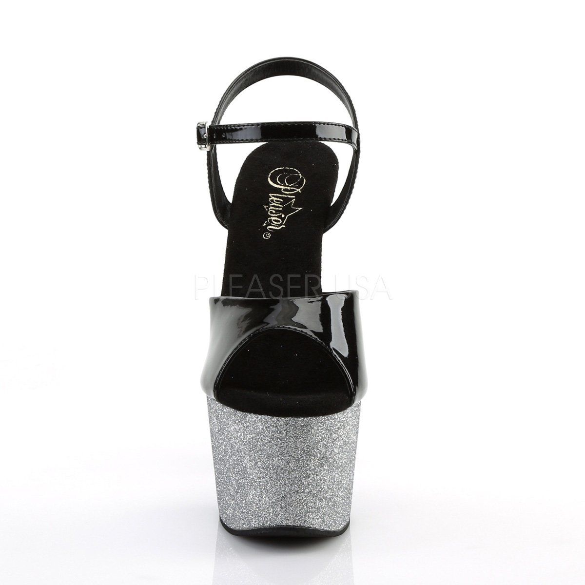 ADORE-709OMBRE Black/Silver-Black Ombre Platform Sandal Pleaser