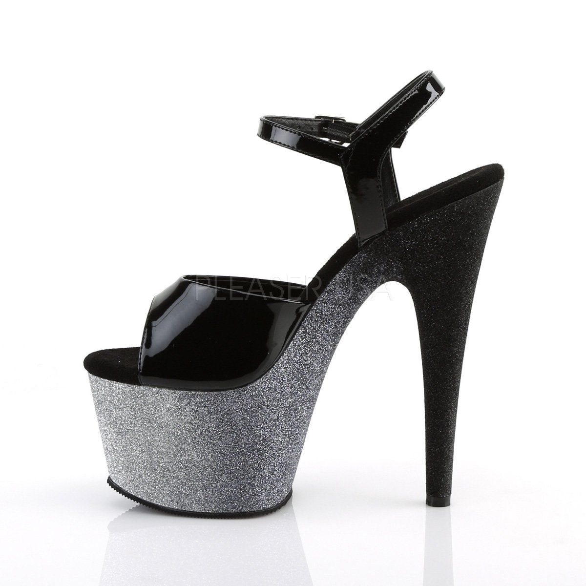 ADORE-709OMBRE Black/Silver-Black Ombre Platform Sandal Pleaser