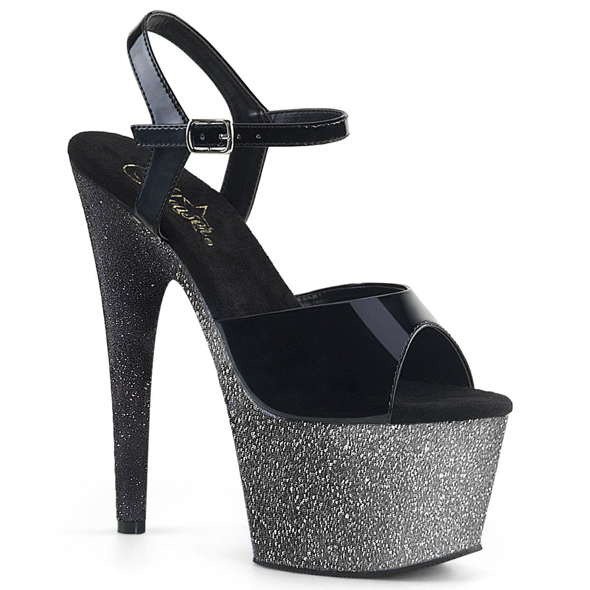 ADORE-709OMBRE Black/Silver-Black Ombre Platform Sandal Pleaser