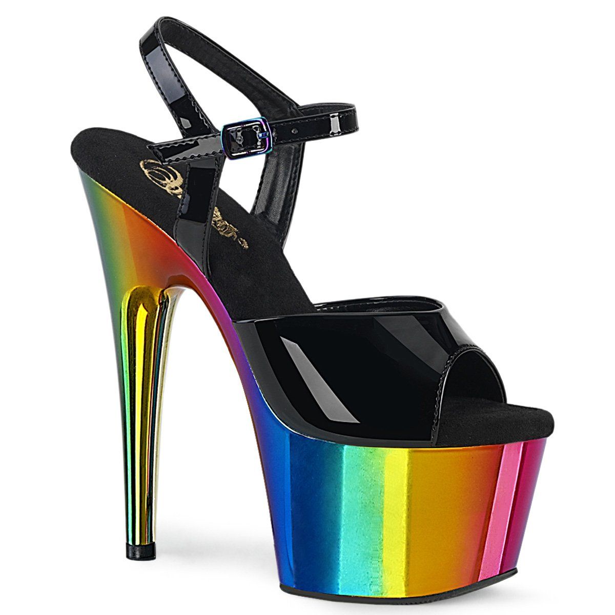 ADORE-709RC Black Patent/Rainbow Chrome Platform Sandal Pleaser