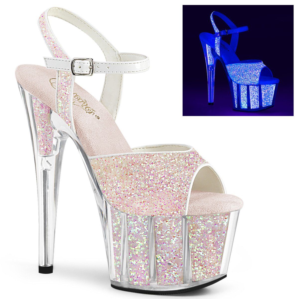 ADORE-710UVG Neon Opal Glitter/Neon Opal Glitter Platform Sandal Pleaser