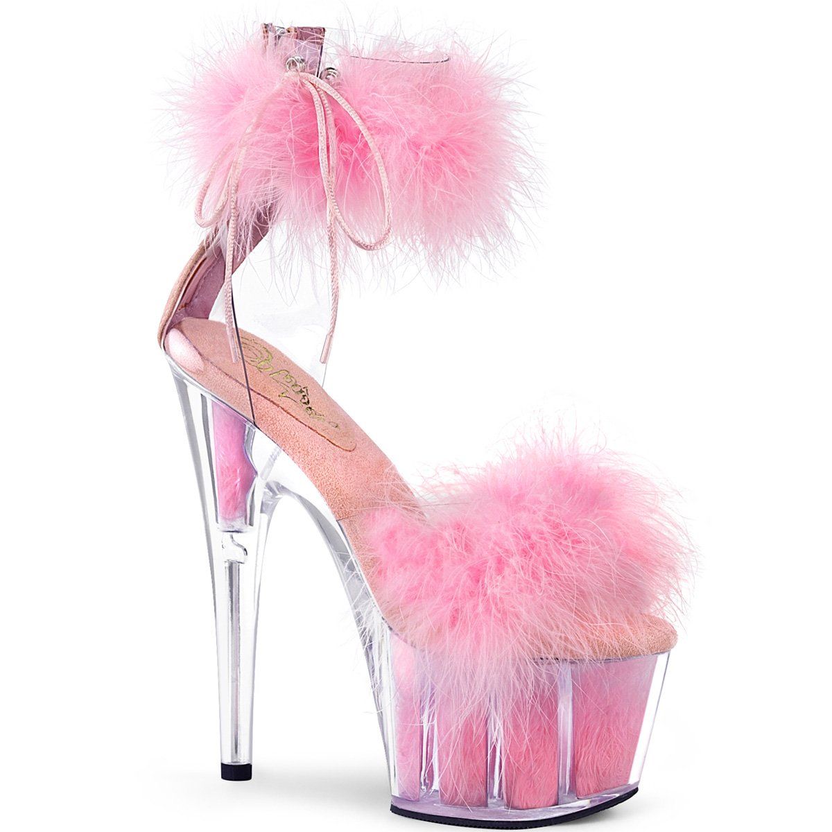 ADORE-724F Clear-Baby Pink Fur/Baby Pink Fur Platform Sandal Pleaser