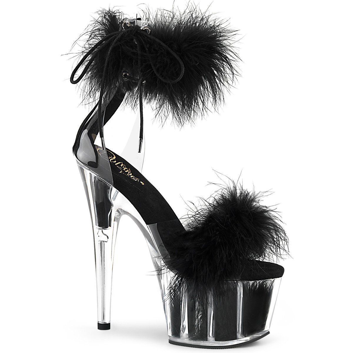 ADORE-724F Clear-Black Fur/Black Fur Platform Sandal Pleaser