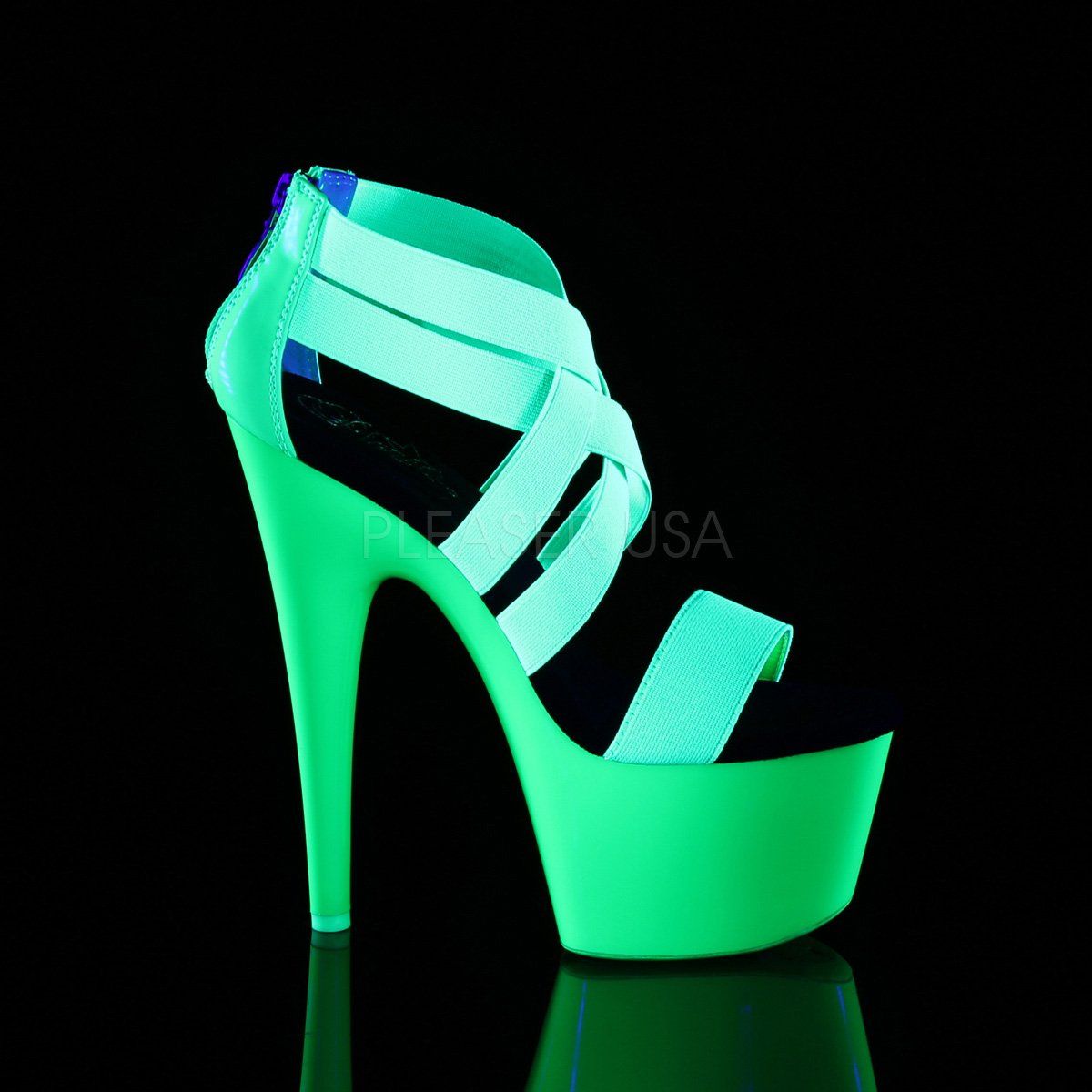 ADORE-769UV Neon Green Elastic Band-Patent/Neon Green Platform Sandal Pleaser