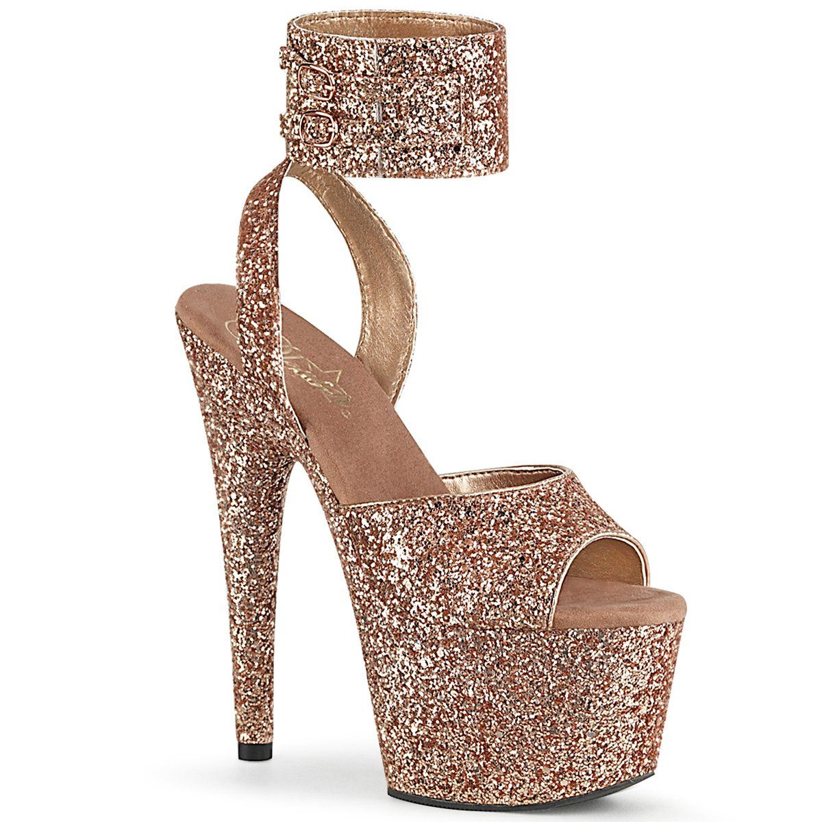ADORE-791LG Rose Gold Glitter/Rose Gold Glitter Platform Sandal Pleaser