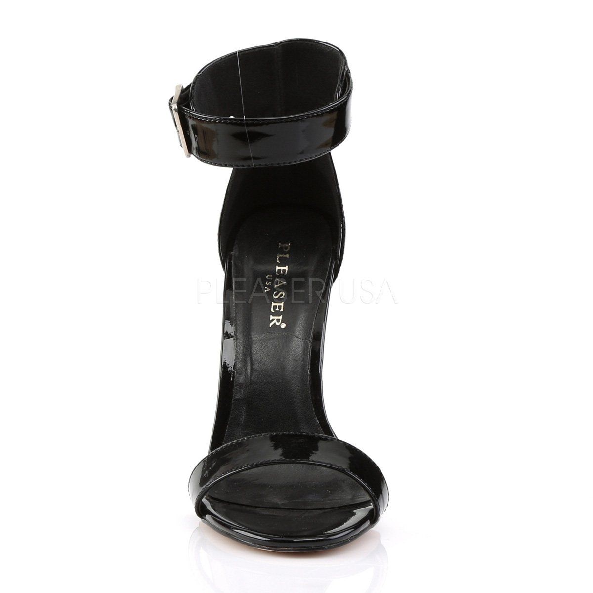 AMUSE-10 Black Patent Sandal Pleaser