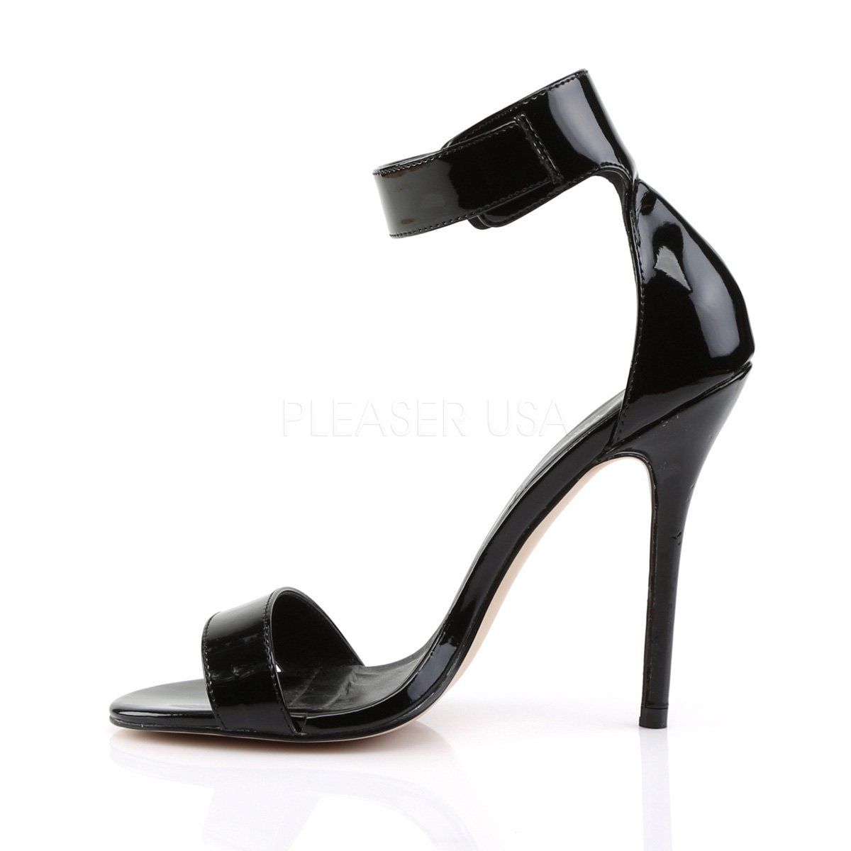 AMUSE-10 Black Patent Sandal Pleaser