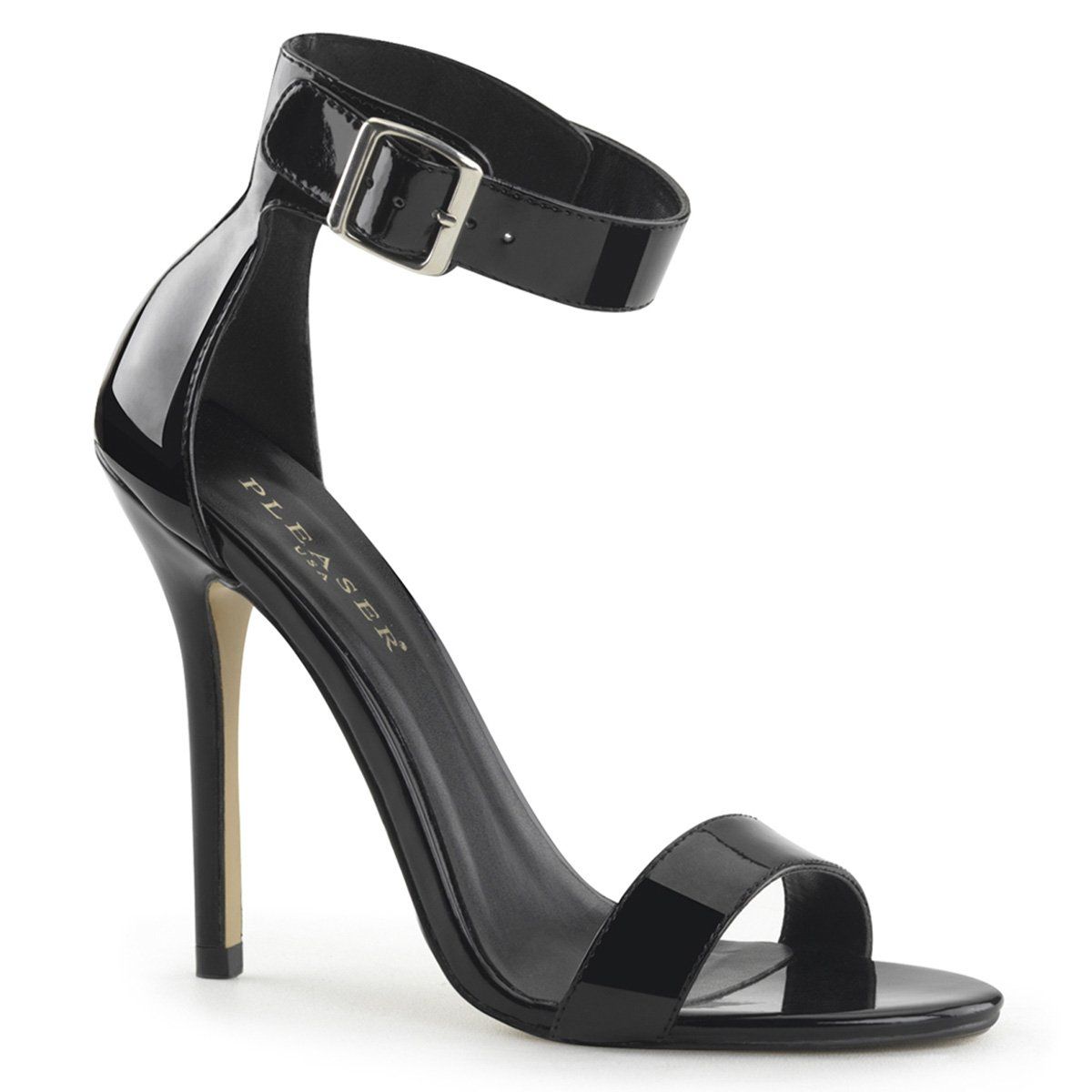 AMUSE-10 Black Patent Sandal Pleaser