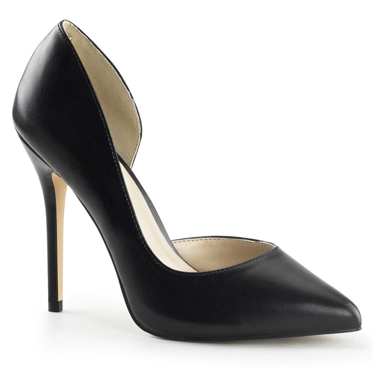 AMUSE-22 Black Faux Leather Pump Pleaser