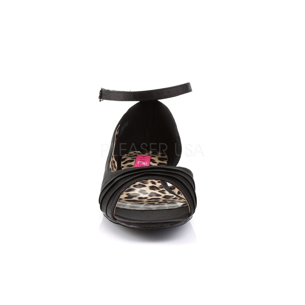 ANNA-03 Black Satin Pleaser Pink Label