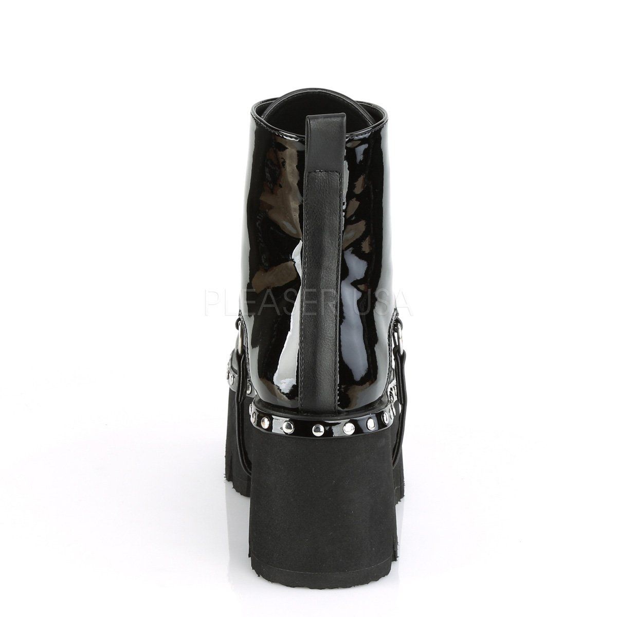 ASHES-100 Black Patent-Vegan Leather Ankle Boot Demonia