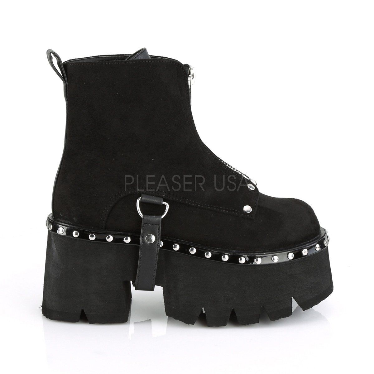 ASHES-100 Black Vegan Suede-Black Vegan Leather Ankle Boot Demonia