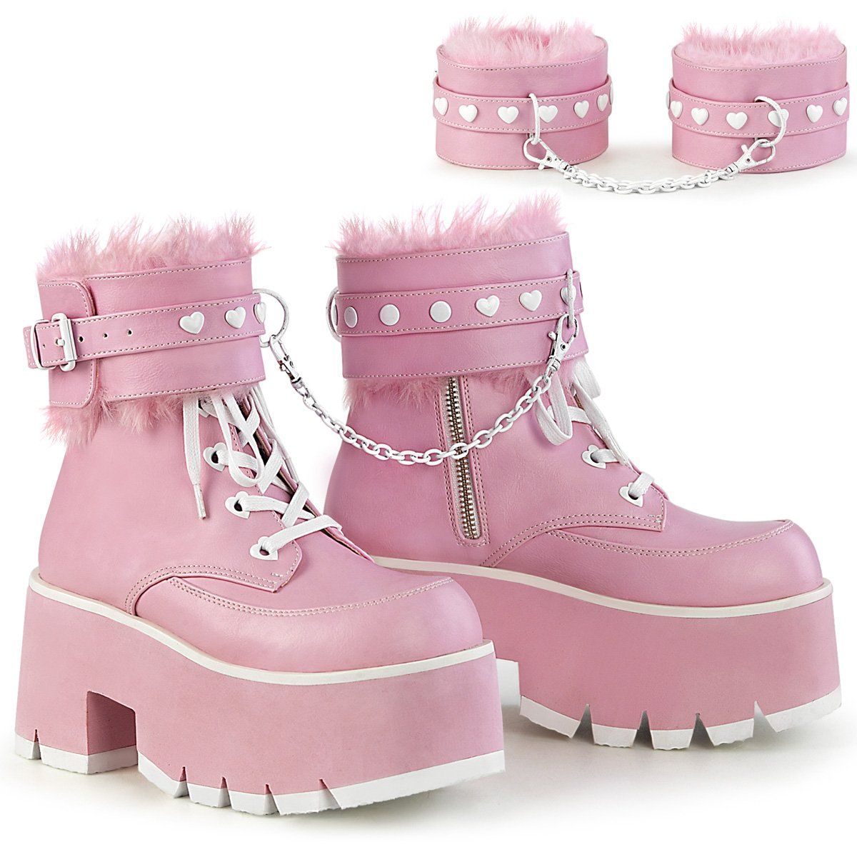 ASHES-57 Baby Pink Vegan Leather Ankle Boot Demonia
