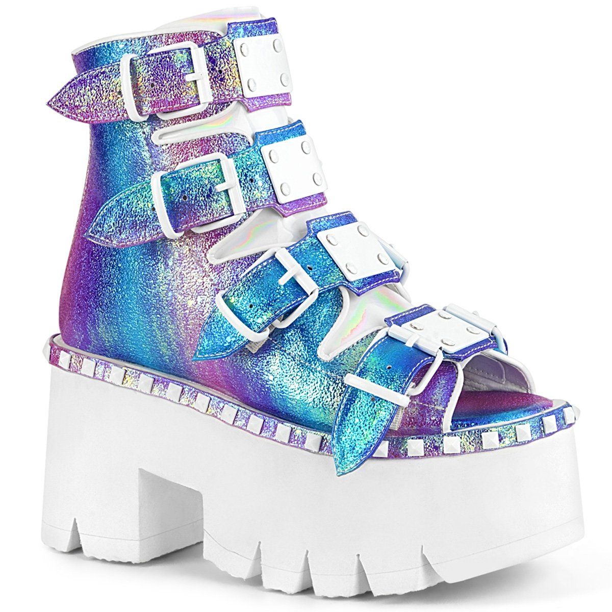 ASHES-70 Purple Multi Iridescent Vegan Leather Ankle Boot Demonia