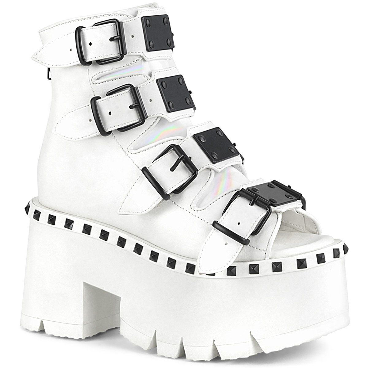 ASHES-70 White Vegan Leather Ankle Boot Demonia