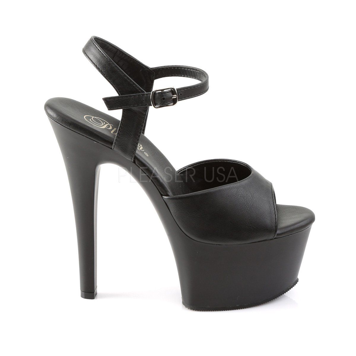 ASPIRE-609 Black Faux Leather Platform Sandal Pleaser