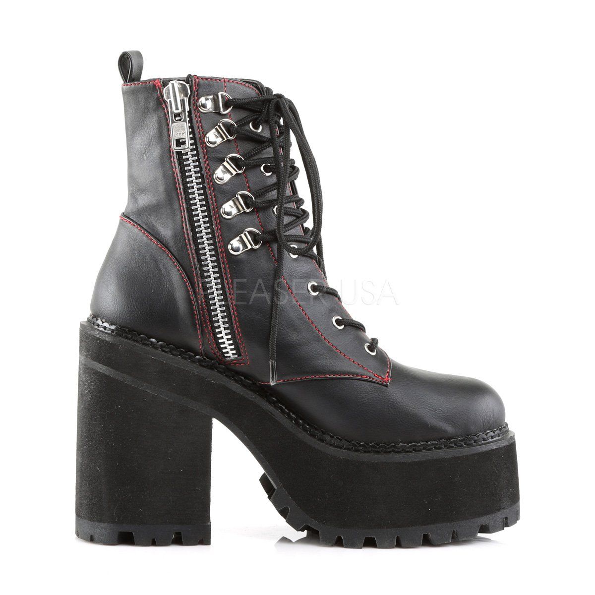 ASSAULT-100 Black Vegan Leather Ankle Boot Demonia
